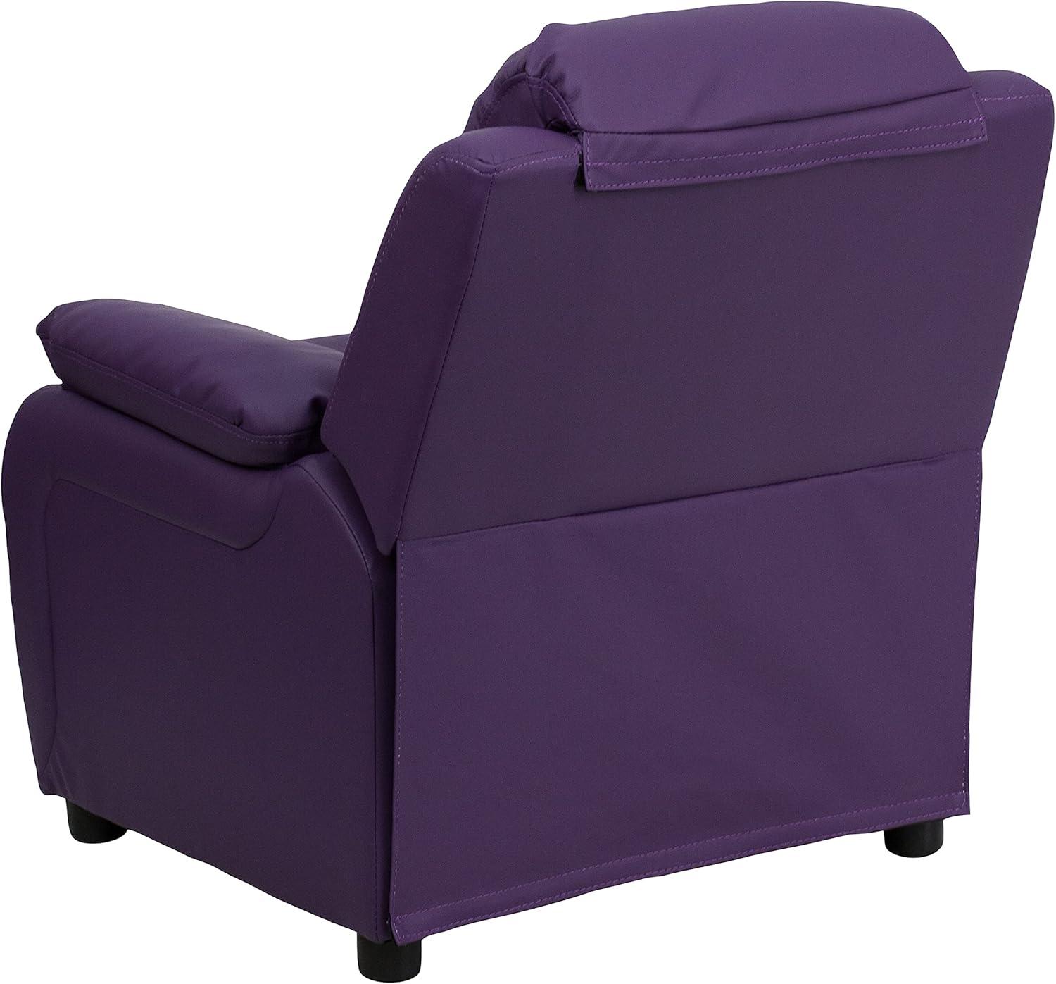imageFlash Furniture Charlie Microfiber Kids Recliner with FlipUp Storage Arms and Safety Recline Contemporary Reclining Chair for Kids Supports up to 90 lbs PurplePurple Vinyl
