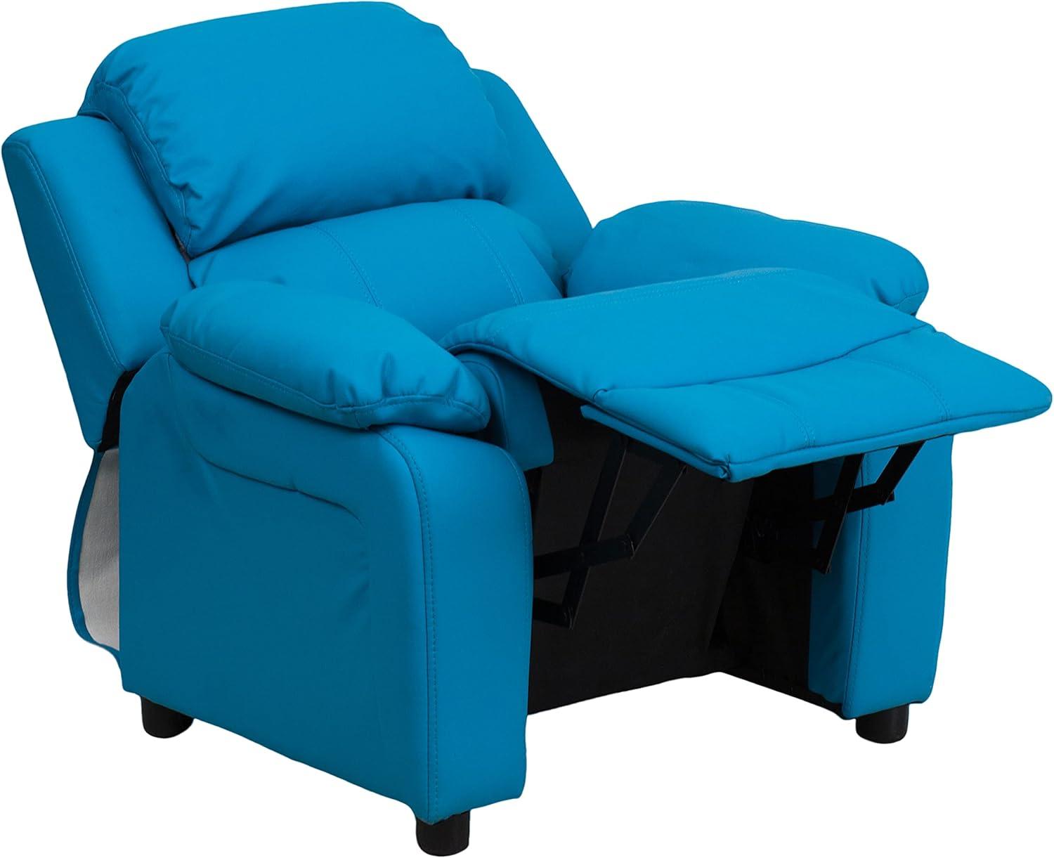 imageFlash Furniture Charlie Microfiber Kids Recliner with FlipUp Storage Arms and Safety Recline Contemporary Reclining Chair for Kids Supports up to 90 lbs PurpleTurquoise Vinyl