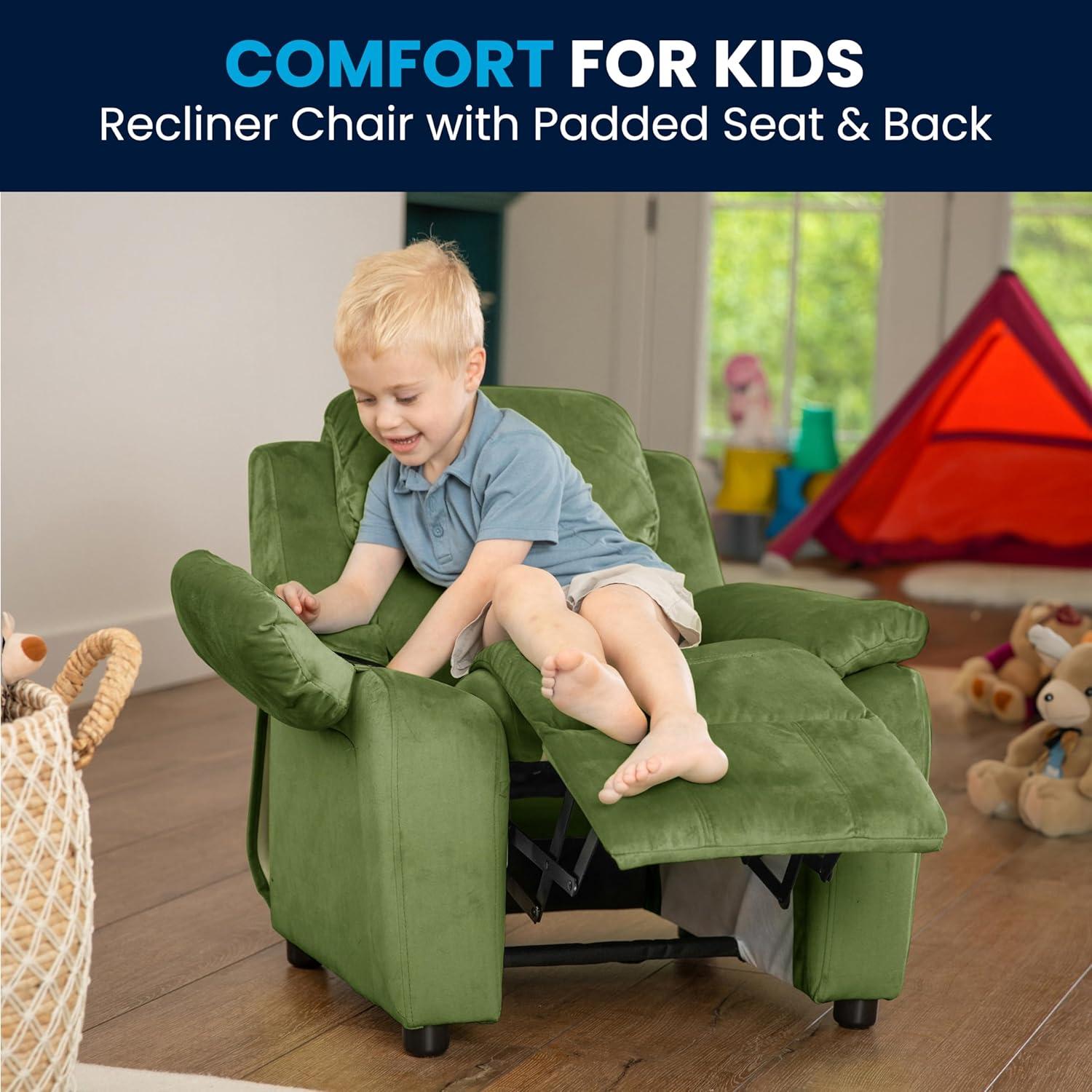 imageFlash Furniture Charlie Microfiber Kids Recliner with FlipUp Storage Arms and Safety Recline Contemporary Reclining Chair for Kids Supports up to 90 lbs PurpleAvocado Microfiber