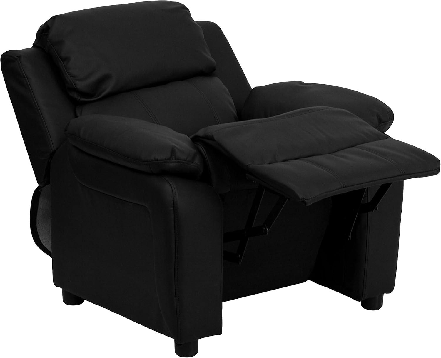 imageFlash Furniture Charlie Microfiber Kids Recliner with FlipUp Storage Arms and Safety Recline Contemporary Reclining Chair for Kids Supports up to 90 lbs PurpleBlack Leathersoft