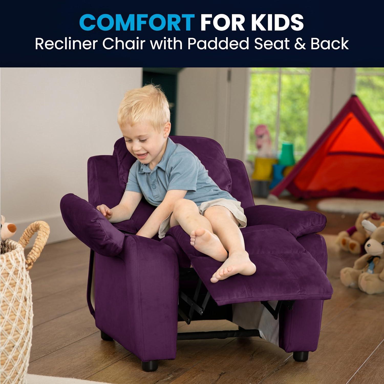 imageFlash Furniture Charlie Microfiber Kids Recliner with FlipUp Storage Arms and Safety Recline Contemporary Reclining Chair for Kids Supports up to 90 lbs PurplePurple Microfiber
