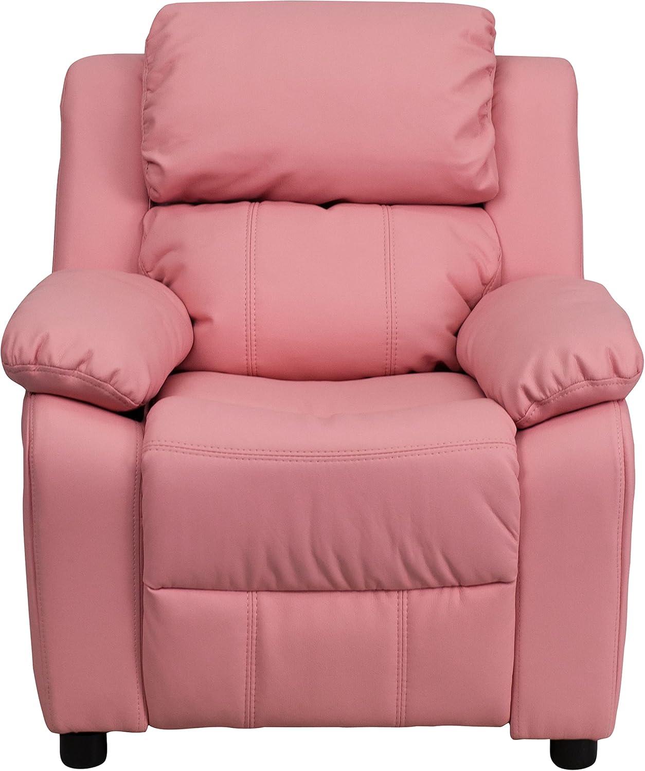 imageFlash Furniture Charlie Microfiber Kids Recliner with FlipUp Storage Arms and Safety Recline Contemporary Reclining Chair for Kids Supports up to 90 lbs PurplePink Vinyl