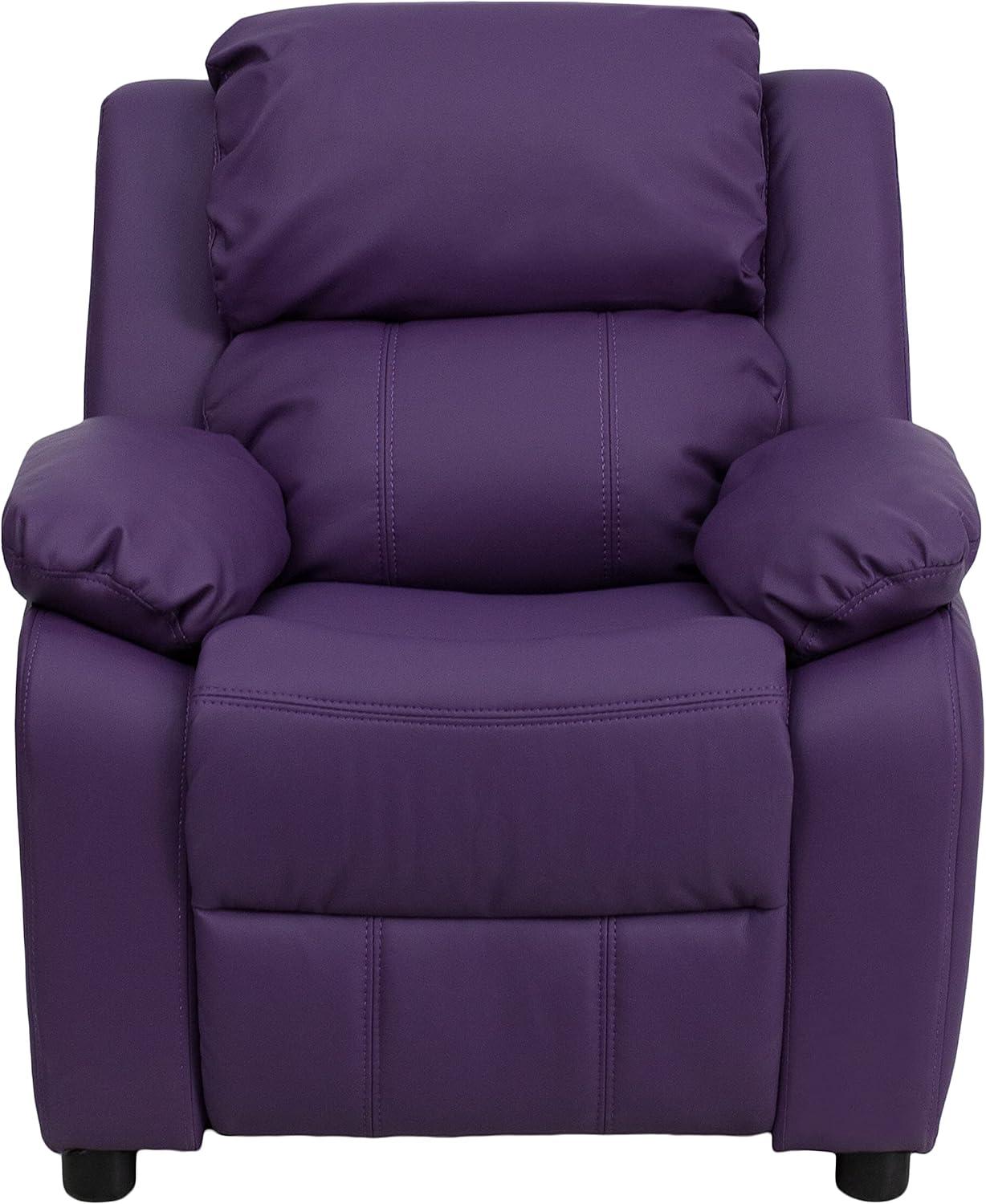 imageFlash Furniture Charlie Microfiber Kids Recliner with FlipUp Storage Arms and Safety Recline Contemporary Reclining Chair for Kids Supports up to 90 lbs PurplePurple Vinyl