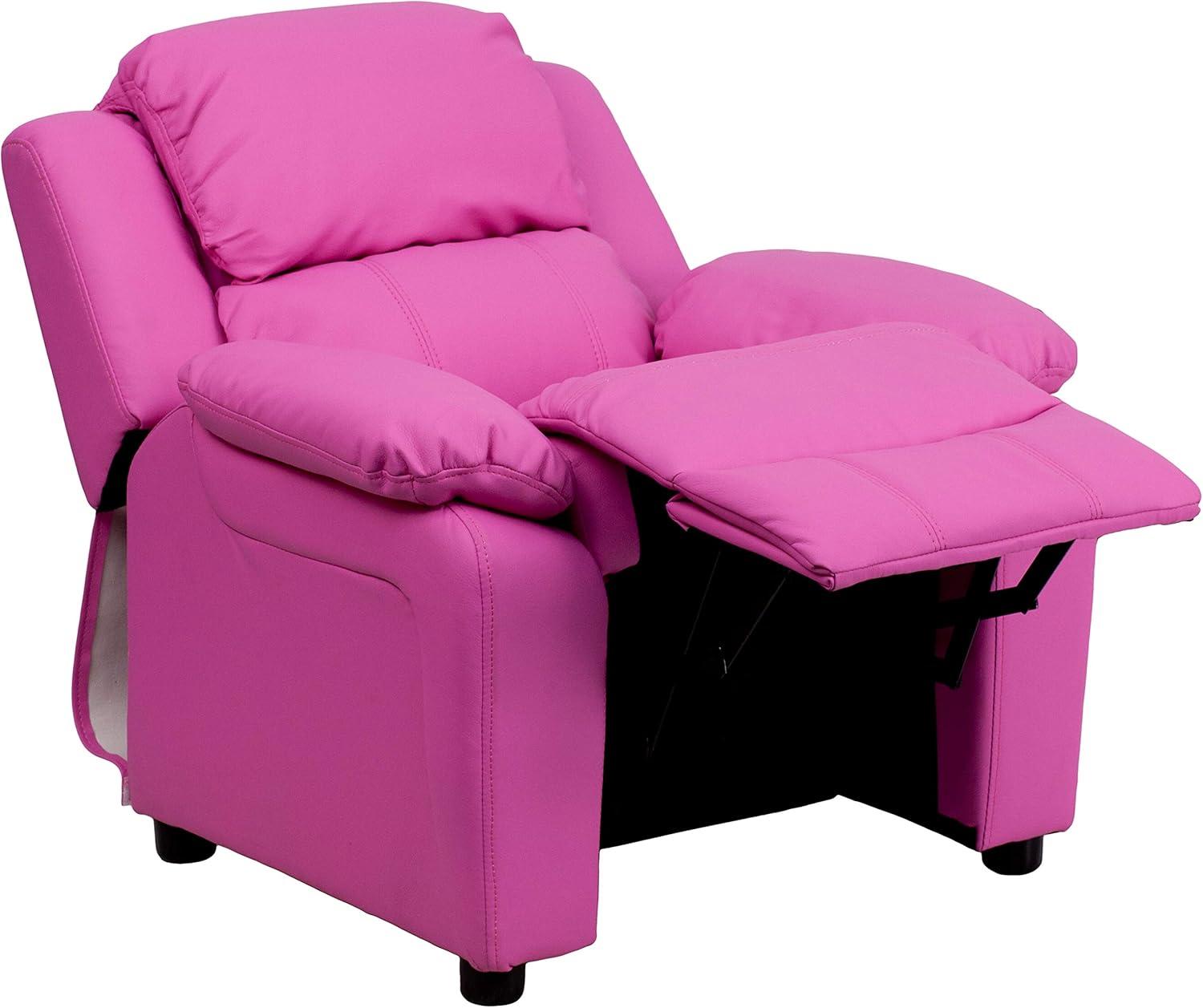 imageFlash Furniture Charlie Microfiber Kids Recliner with FlipUp Storage Arms and Safety Recline Contemporary Reclining Chair for Kids Supports up to 90 lbs PurpleHot Pink Vinyl
