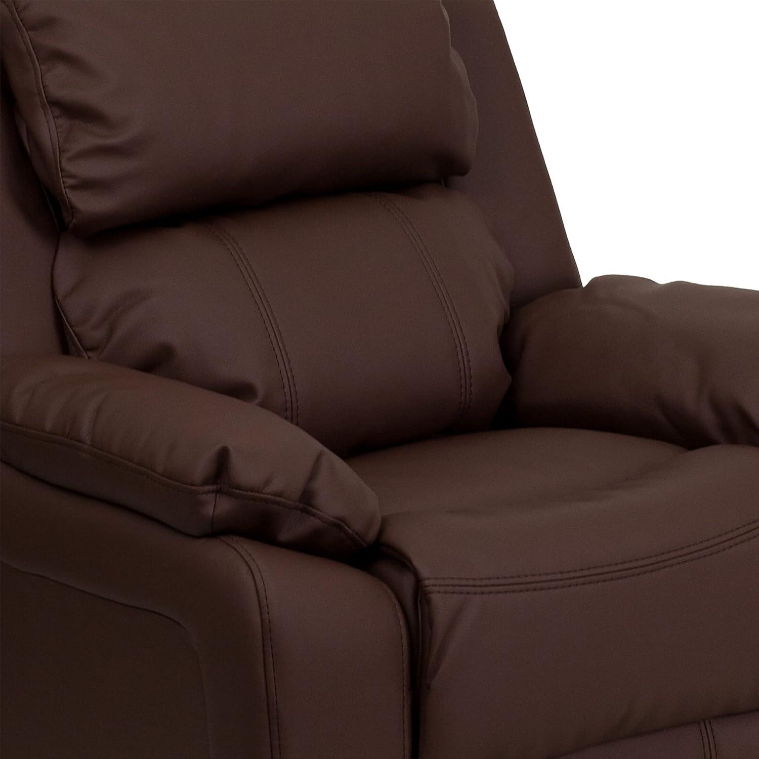 imageFlash Furniture Charlie Microfiber Kids Recliner with FlipUp Storage Arms and Safety Recline Contemporary Reclining Chair for Kids Supports up to 90 lbs PurpleBrown Leathersoft