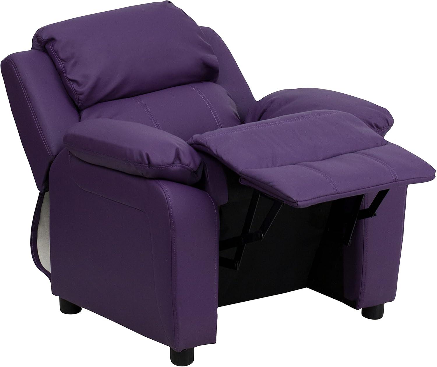 imageFlash Furniture Charlie Microfiber Kids Recliner with FlipUp Storage Arms and Safety Recline Contemporary Reclining Chair for Kids Supports up to 90 lbs PurplePurple Vinyl