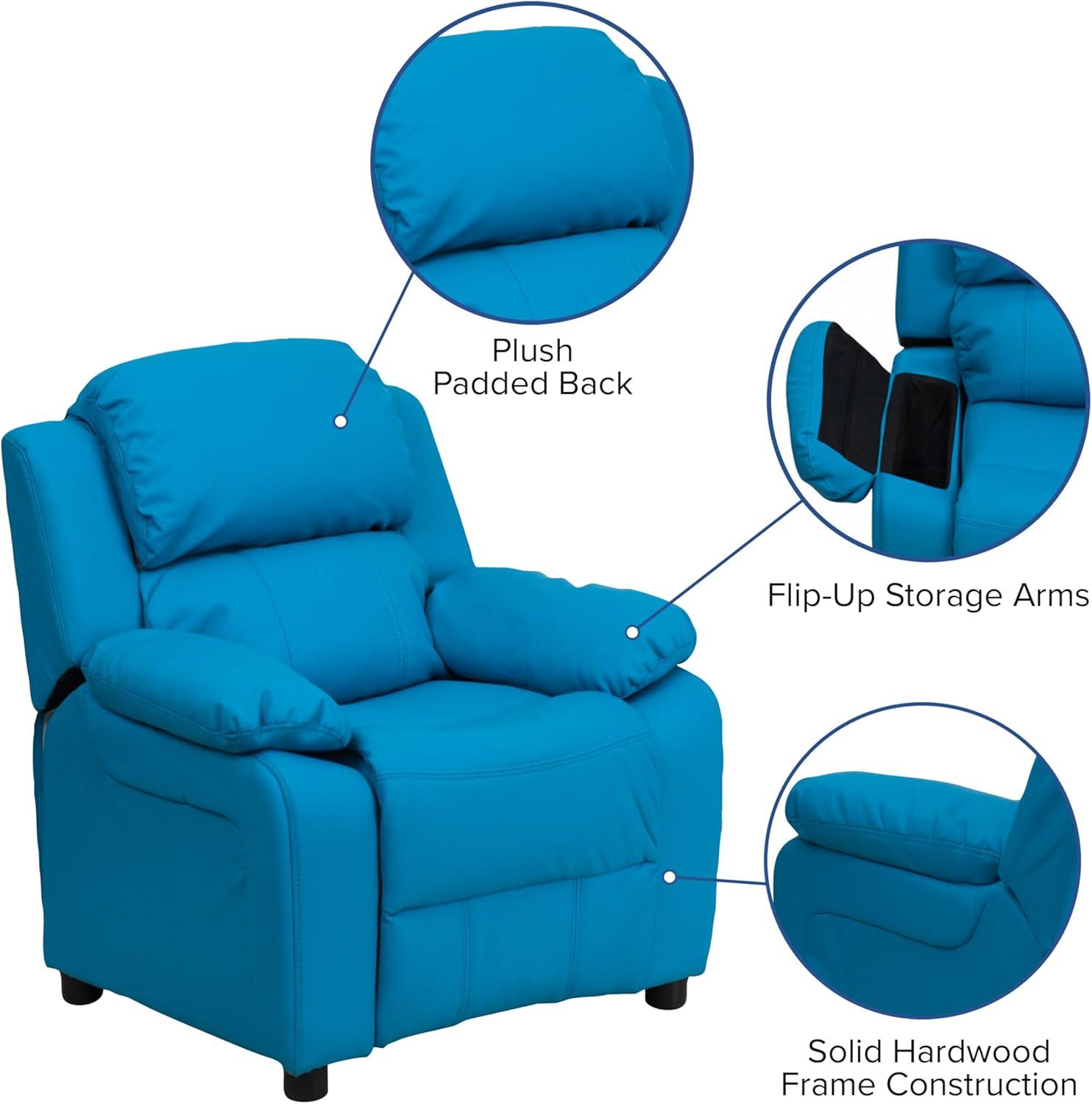 imageFlash Furniture Charlie Microfiber Kids Recliner with FlipUp Storage Arms and Safety Recline Contemporary Reclining Chair for Kids Supports up to 90 lbs PurpleTurquoise Vinyl