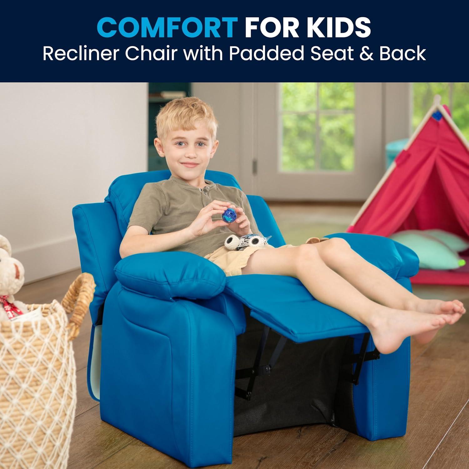 imageFlash Furniture Charlie Microfiber Kids Recliner with FlipUp Storage Arms and Safety Recline Contemporary Reclining Chair for Kids Supports up to 90 lbs PurpleTurquoise Vinyl