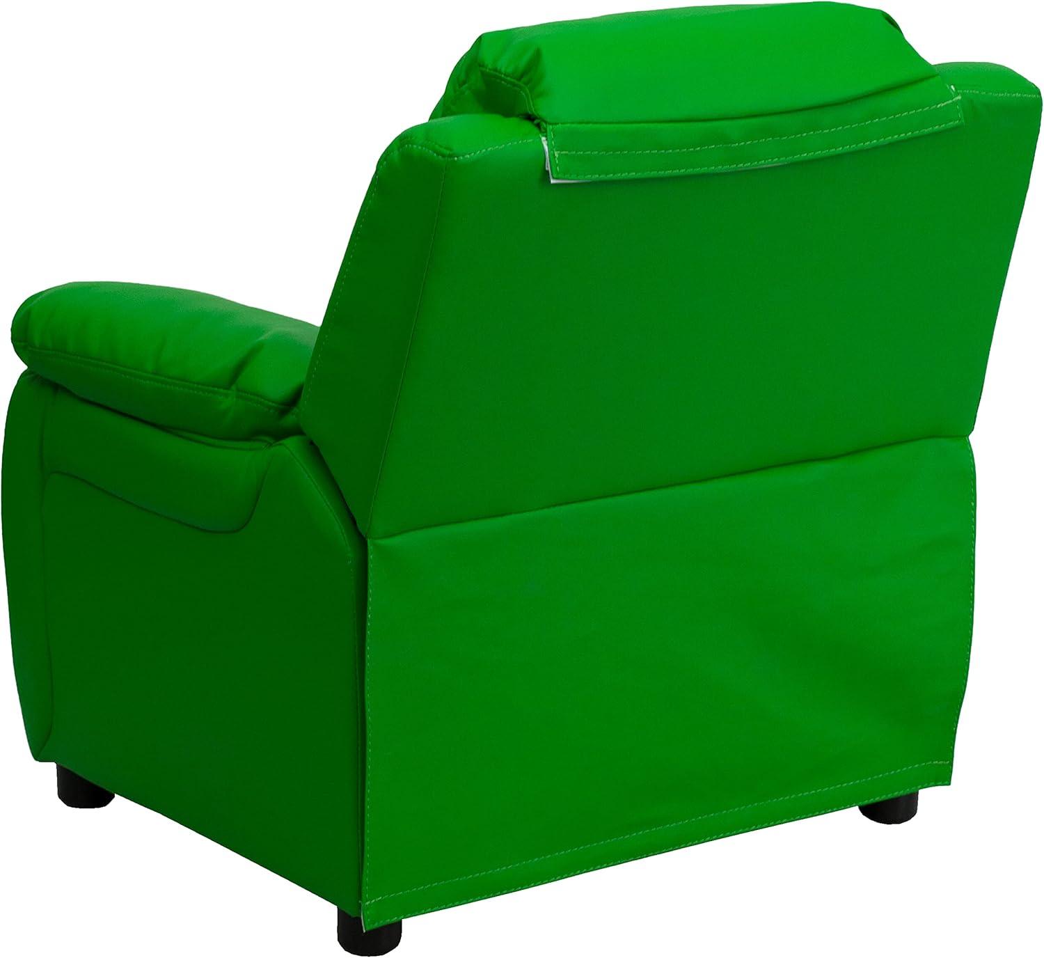 imageFlash Furniture Charlie Microfiber Kids Recliner with FlipUp Storage Arms and Safety Recline Contemporary Reclining Chair for Kids Supports up to 90 lbs PurpleGreen Vinyl