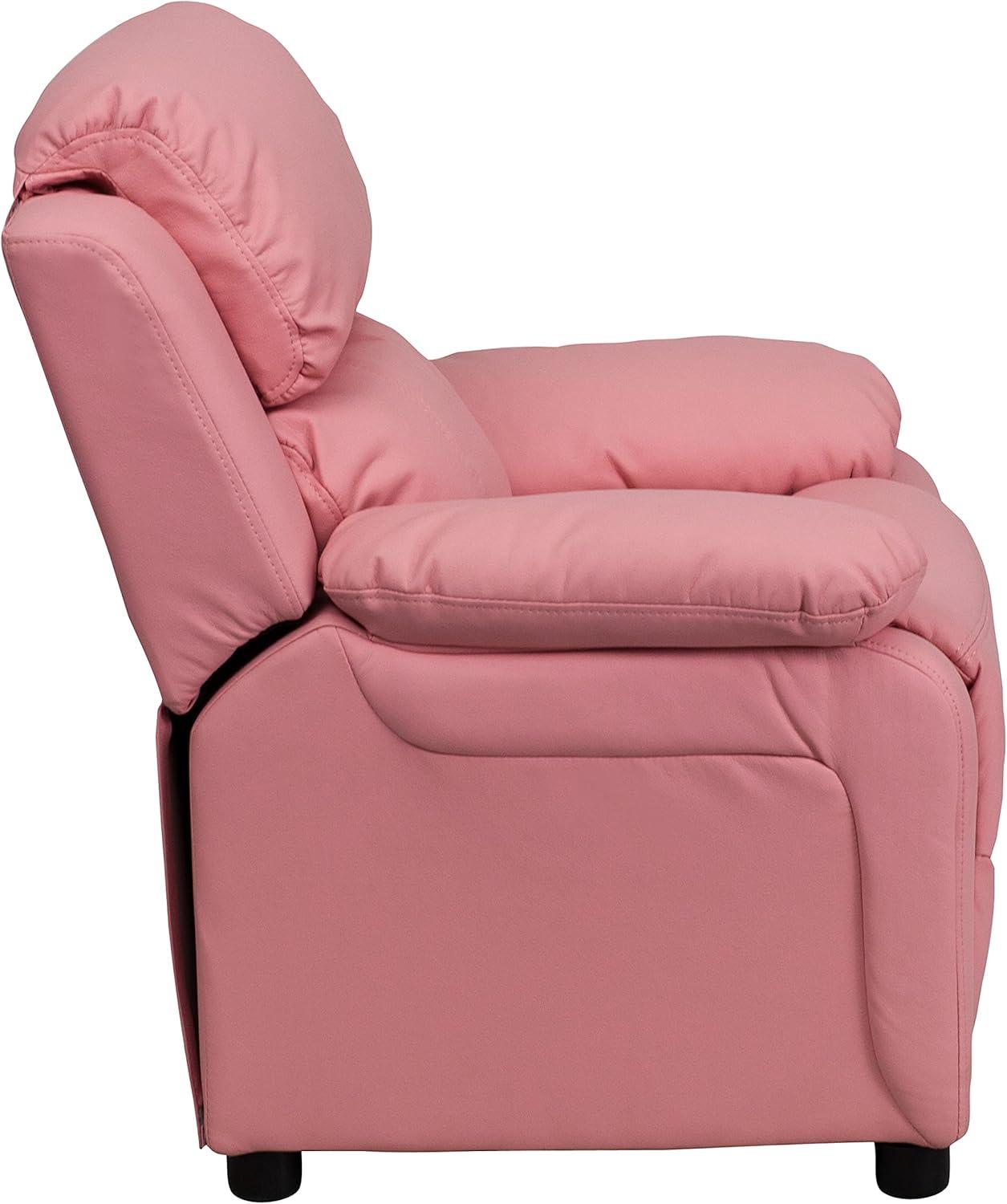 imageFlash Furniture Charlie Microfiber Kids Recliner with FlipUp Storage Arms and Safety Recline Contemporary Reclining Chair for Kids Supports up to 90 lbs PurplePink Vinyl