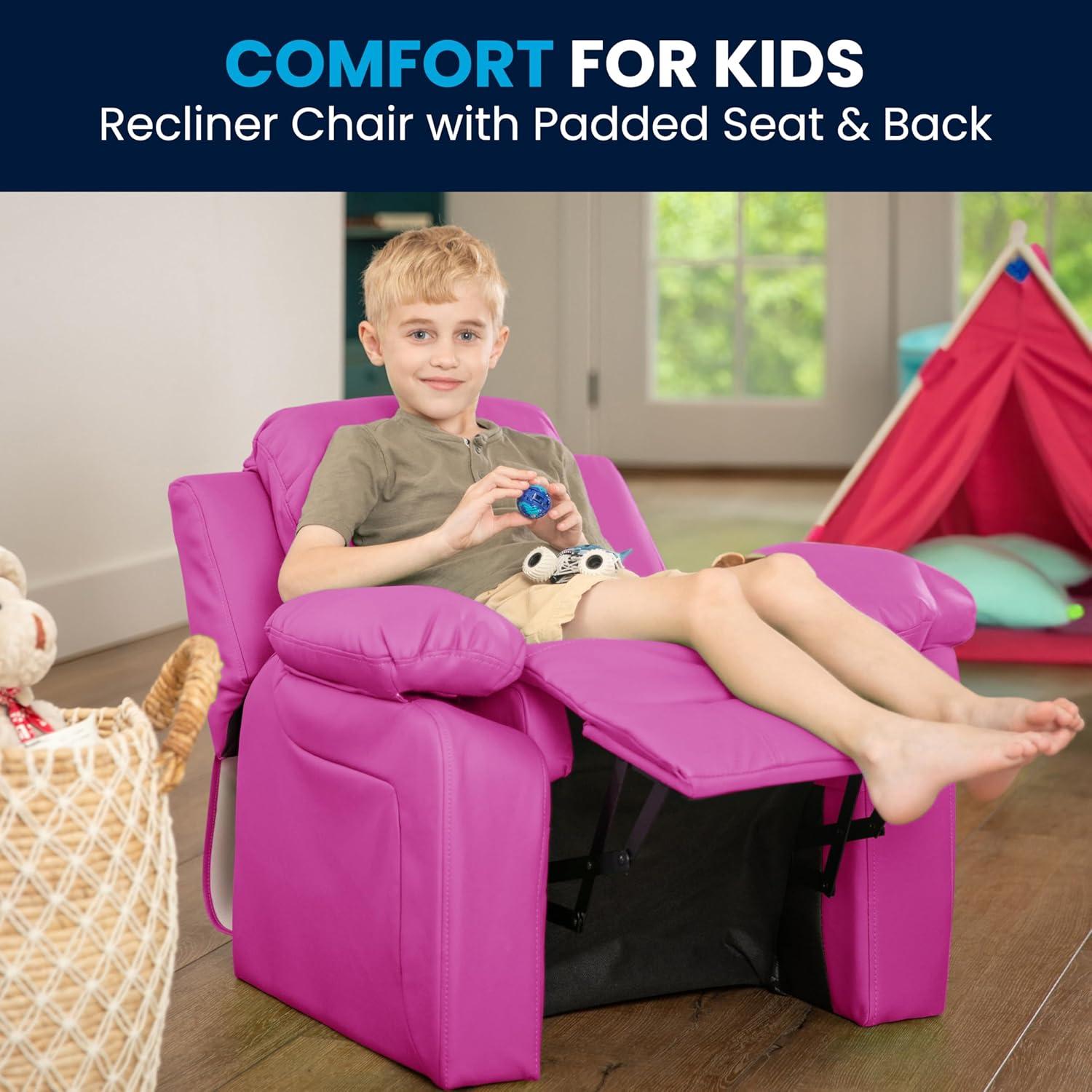 imageFlash Furniture Charlie Microfiber Kids Recliner with FlipUp Storage Arms and Safety Recline Contemporary Reclining Chair for Kids Supports up to 90 lbs PurpleHot Pink Vinyl