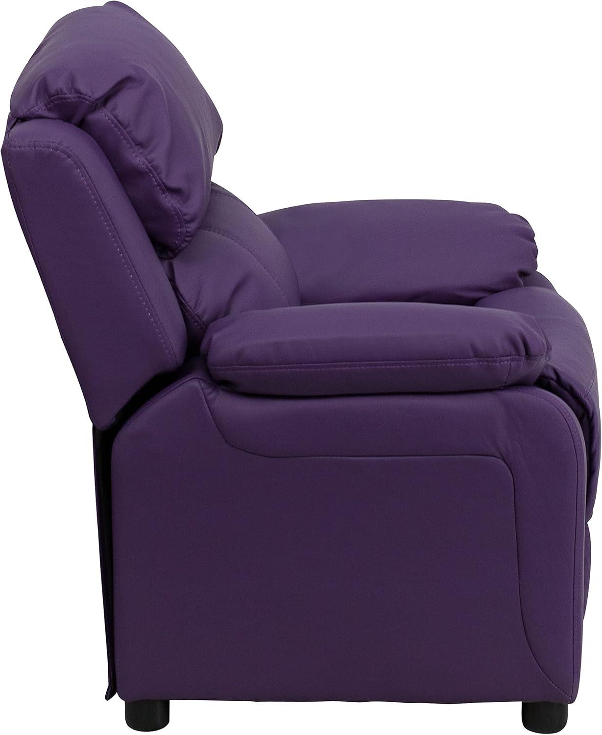 imageFlash Furniture Charlie Microfiber Kids Recliner with FlipUp Storage Arms and Safety Recline Contemporary Reclining Chair for Kids Supports up to 90 lbs PurplePurple Vinyl