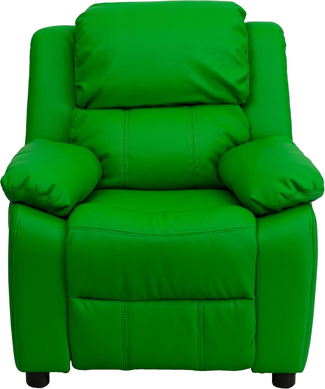 imageFlash Furniture Charlie Microfiber Kids Recliner with FlipUp Storage Arms and Safety Recline Contemporary Reclining Chair for Kids Supports up to 90 lbs PurpleGreen Vinyl