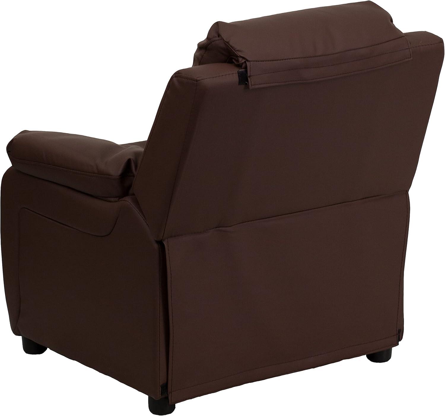imageFlash Furniture Charlie Microfiber Kids Recliner with FlipUp Storage Arms and Safety Recline Contemporary Reclining Chair for Kids Supports up to 90 lbs PurpleBrown Leathersoft