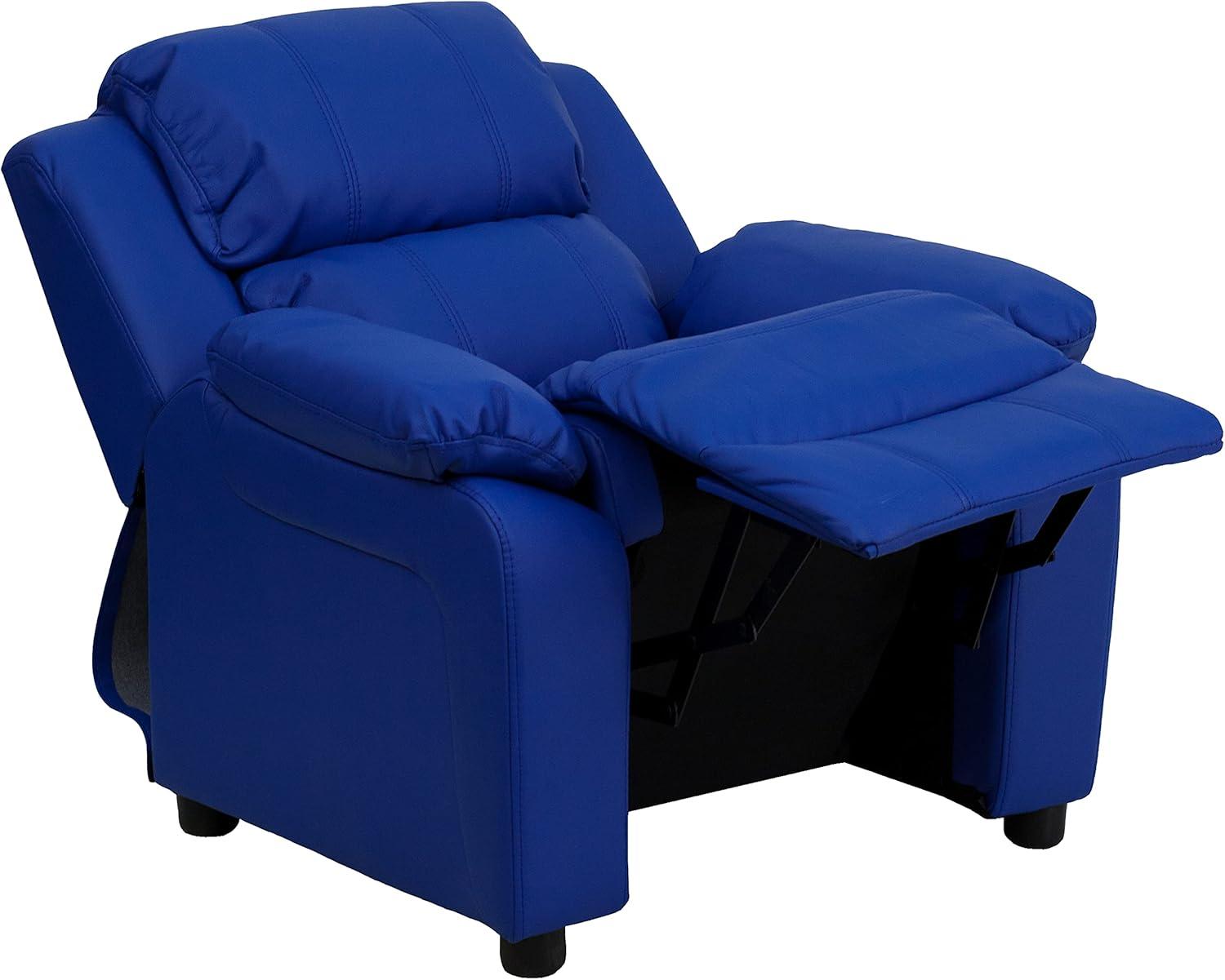 imageFlash Furniture Charlie Microfiber Kids Recliner with FlipUp Storage Arms and Safety Recline Contemporary Reclining Chair for Kids Supports up to 90 lbs PurpleBlue Vinyl
