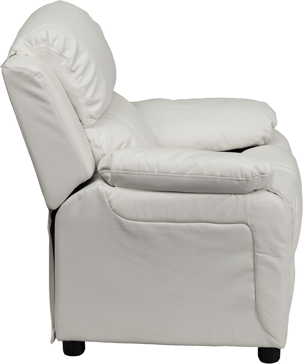 imageFlash Furniture Charlie Microfiber Kids Recliner with FlipUp Storage Arms and Safety Recline Contemporary Reclining Chair for Kids Supports up to 90 lbs PurpleWhite Vinyl