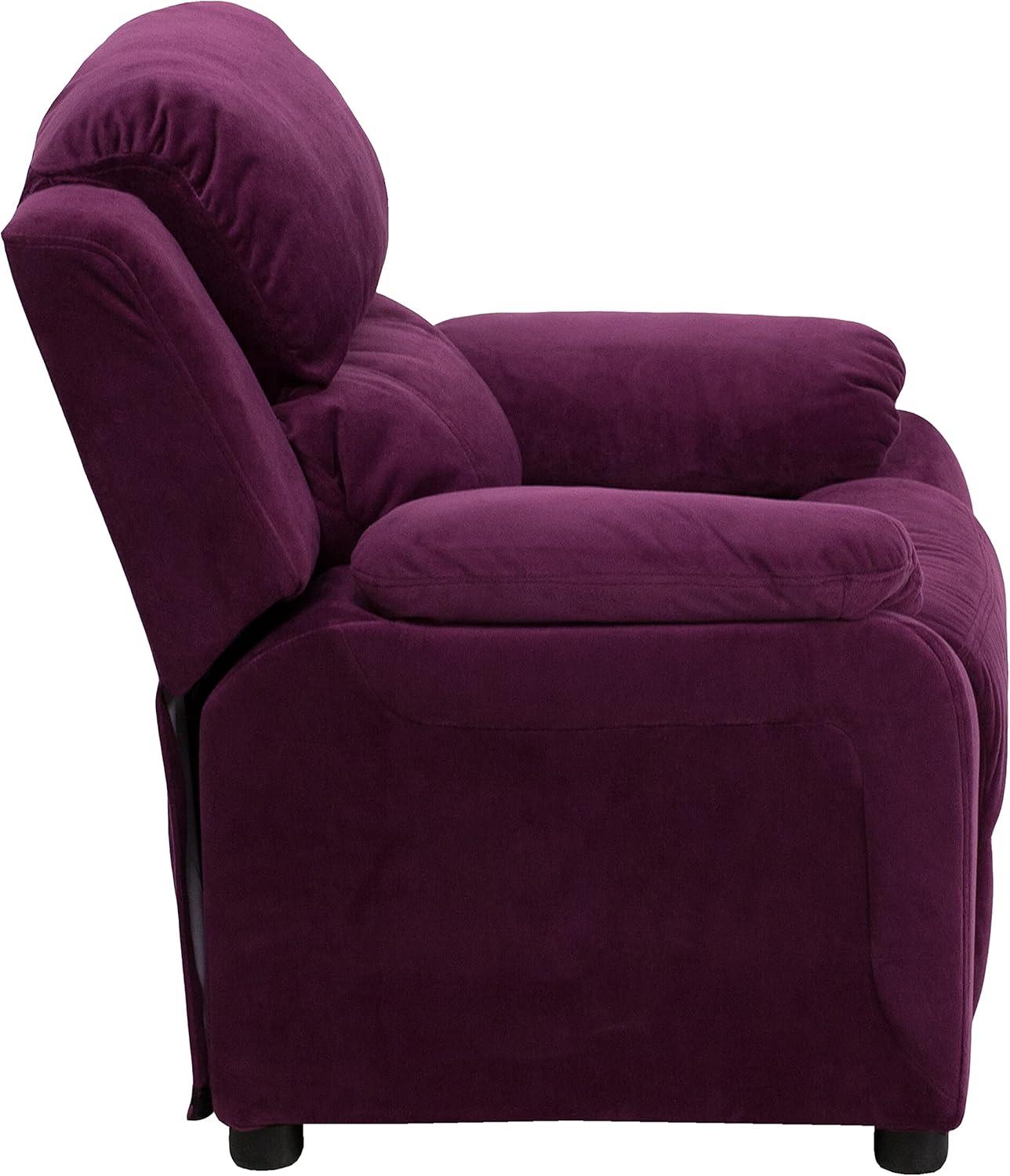 imageFlash Furniture Charlie Microfiber Kids Recliner with FlipUp Storage Arms and Safety Recline Contemporary Reclining Chair for Kids Supports up to 90 lbs PurplePurple Microfiber
