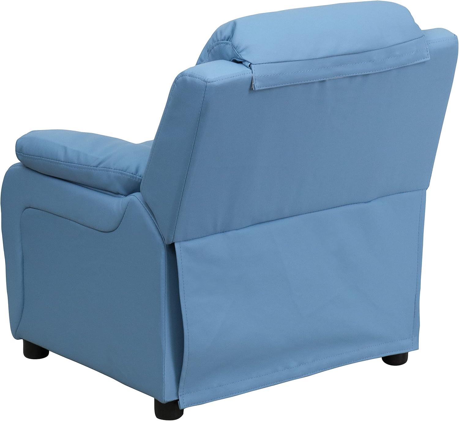 imageFlash Furniture Charlie Microfiber Kids Recliner with FlipUp Storage Arms and Safety Recline Contemporary Reclining Chair for Kids Supports up to 90 lbs PurpleLight Blue Vinyl