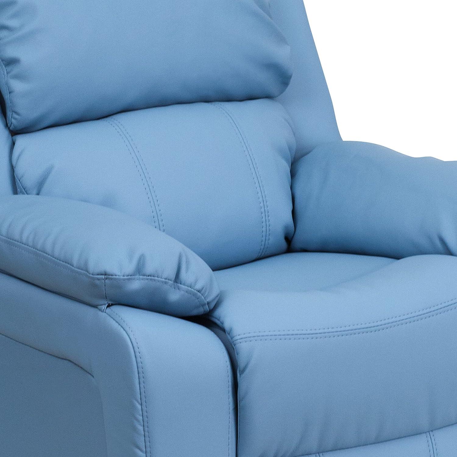 imageFlash Furniture Charlie Microfiber Kids Recliner with FlipUp Storage Arms and Safety Recline Contemporary Reclining Chair for Kids Supports up to 90 lbs PurpleLight Blue Vinyl