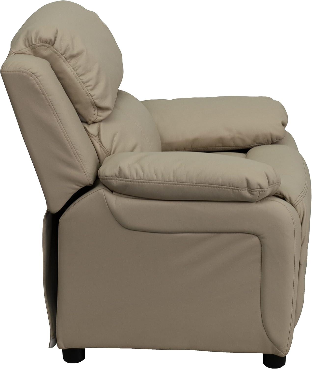 imageFlash Furniture Charlie Microfiber Kids Recliner with FlipUp Storage Arms and Safety Recline Contemporary Reclining Chair for Kids Supports up to 90 lbs PurpleBeige Vinyl