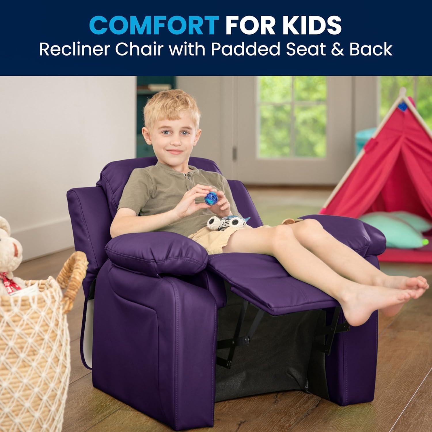 imageFlash Furniture Charlie Microfiber Kids Recliner with FlipUp Storage Arms and Safety Recline Contemporary Reclining Chair for Kids Supports up to 90 lbs PurplePurple Vinyl