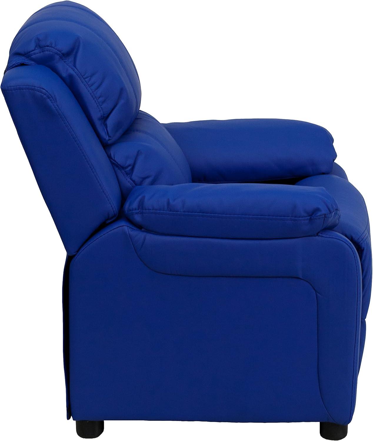 imageFlash Furniture Charlie Microfiber Kids Recliner with FlipUp Storage Arms and Safety Recline Contemporary Reclining Chair for Kids Supports up to 90 lbs PurpleBlue Vinyl