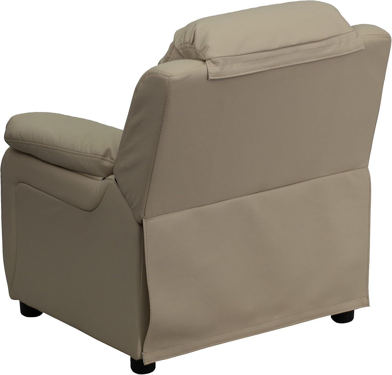 imageFlash Furniture Charlie Microfiber Kids Recliner with FlipUp Storage Arms and Safety Recline Contemporary Reclining Chair for Kids Supports up to 90 lbs PurpleBeige Vinyl