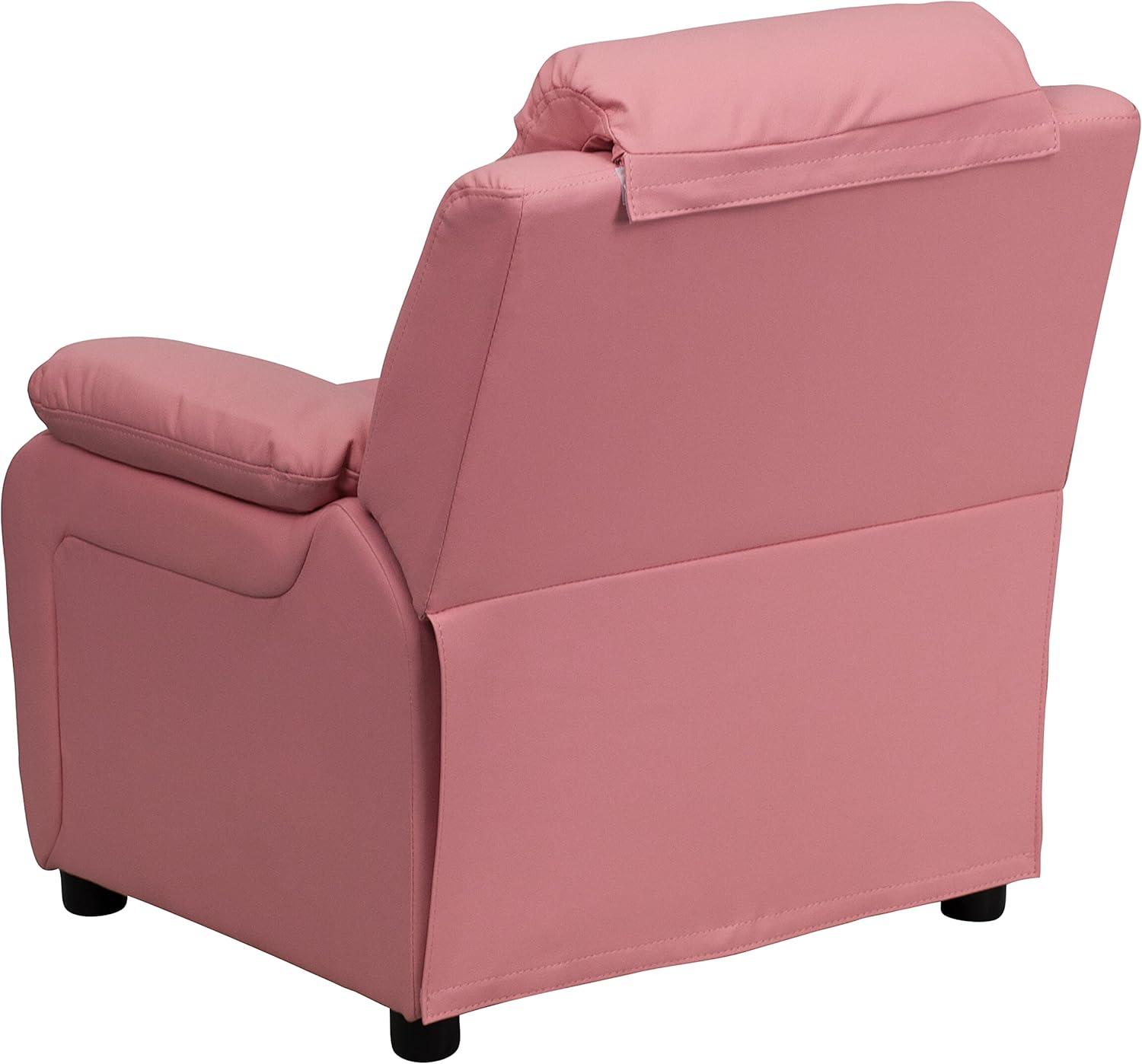 imageFlash Furniture Charlie Microfiber Kids Recliner with FlipUp Storage Arms and Safety Recline Contemporary Reclining Chair for Kids Supports up to 90 lbs PurplePink Vinyl
