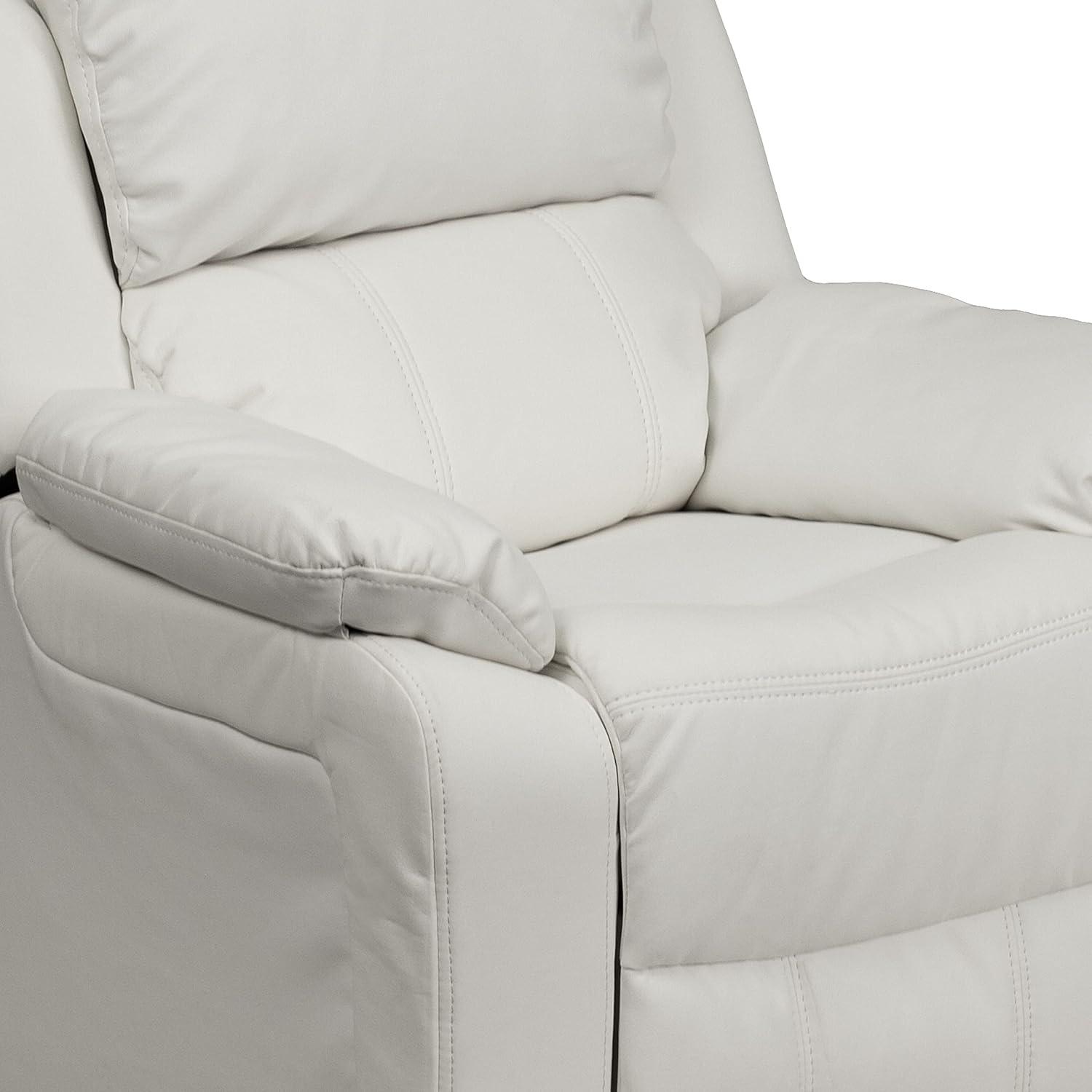imageFlash Furniture Charlie Microfiber Kids Recliner with FlipUp Storage Arms and Safety Recline Contemporary Reclining Chair for Kids Supports up to 90 lbs PurpleWhite Vinyl
