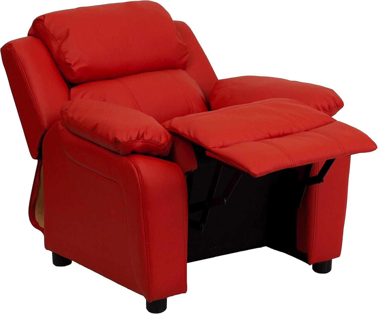 imageFlash Furniture Charlie Microfiber Kids Recliner with FlipUp Storage Arms and Safety Recline Contemporary Reclining Chair for Kids Supports up to 90 lbs PurpleRed Vinyl