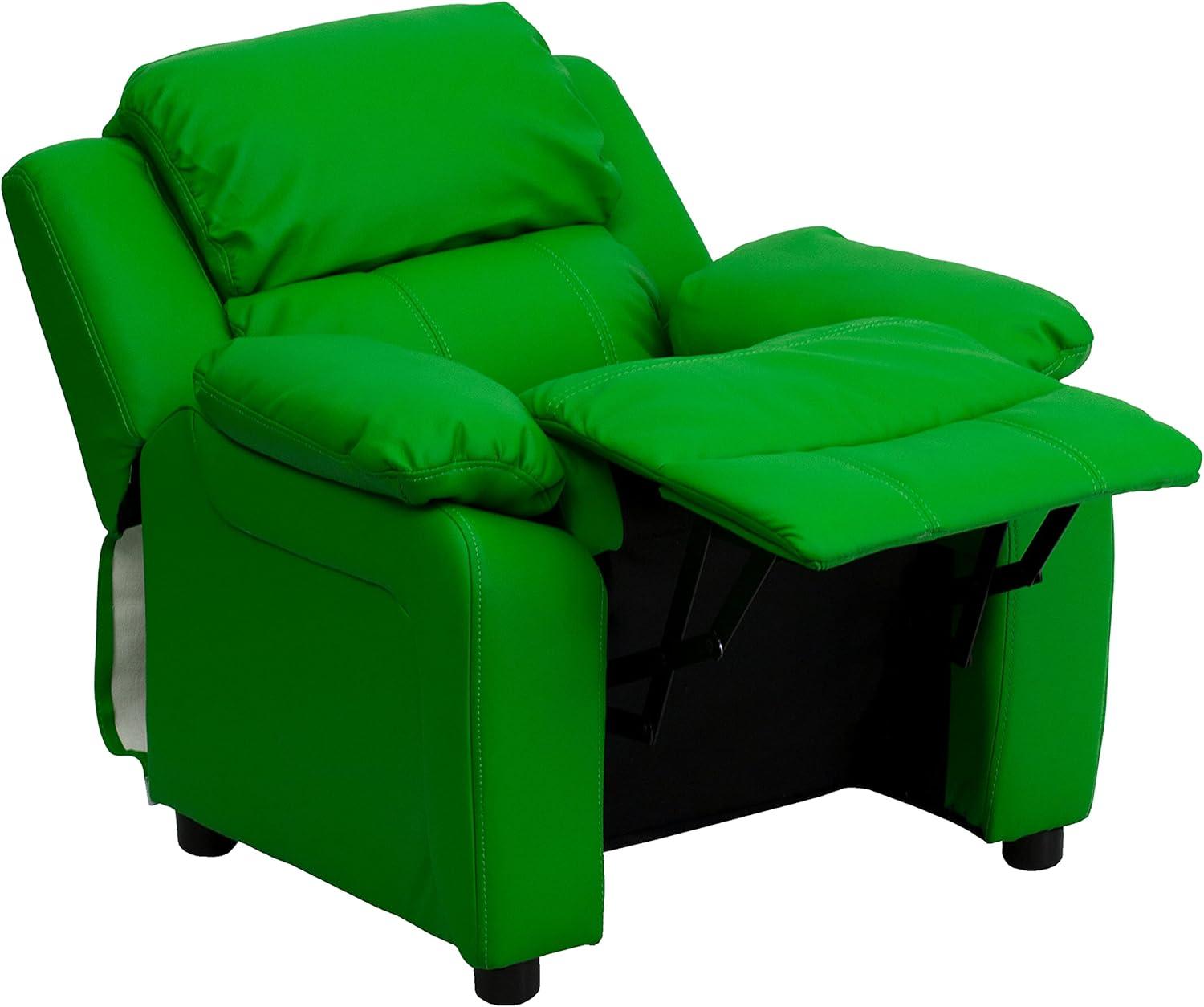 imageFlash Furniture Charlie Microfiber Kids Recliner with FlipUp Storage Arms and Safety Recline Contemporary Reclining Chair for Kids Supports up to 90 lbs PurpleGreen Vinyl