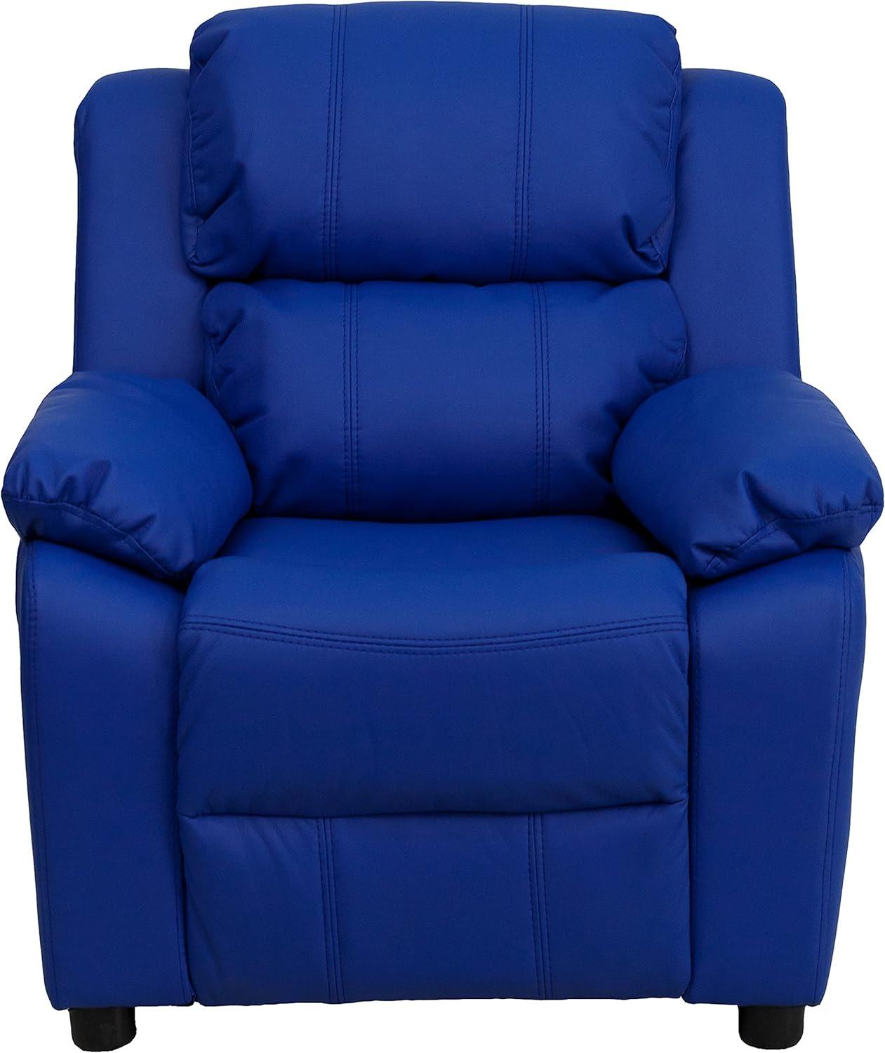 imageFlash Furniture Charlie Microfiber Kids Recliner with FlipUp Storage Arms and Safety Recline Contemporary Reclining Chair for Kids Supports up to 90 lbs PurpleBlue Vinyl