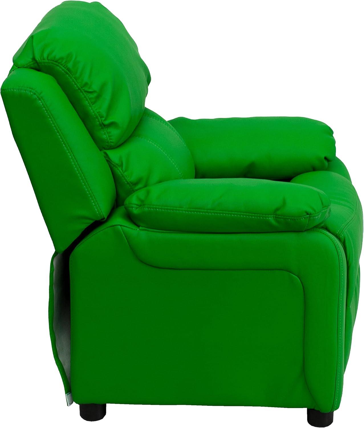 imageFlash Furniture Charlie Microfiber Kids Recliner with FlipUp Storage Arms and Safety Recline Contemporary Reclining Chair for Kids Supports up to 90 lbs PurpleGreen Vinyl