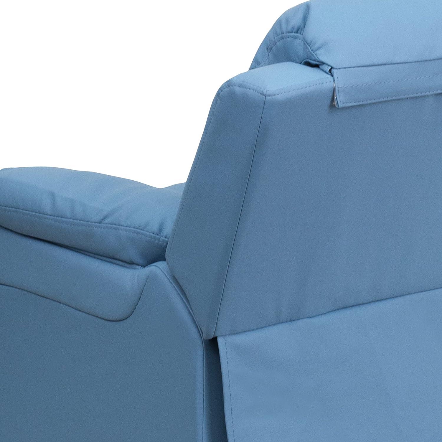 imageFlash Furniture Charlie Microfiber Kids Recliner with FlipUp Storage Arms and Safety Recline Contemporary Reclining Chair for Kids Supports up to 90 lbs PurpleLight Blue Vinyl