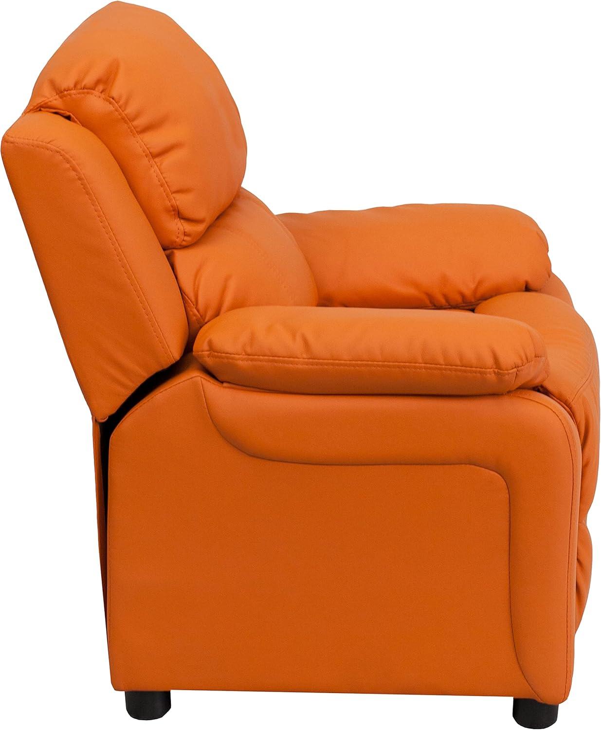 imageFlash Furniture Charlie Microfiber Kids Recliner with FlipUp Storage Arms and Safety Recline Contemporary Reclining Chair for Kids Supports up to 90 lbs PurpleOrange Vinyl