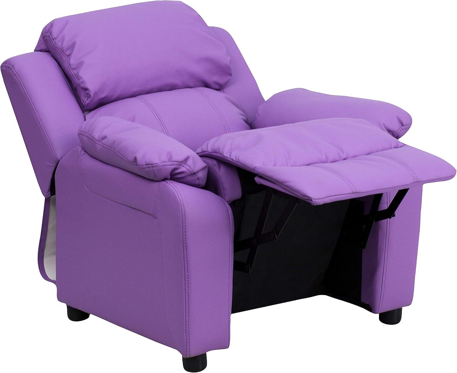 imageFlash Furniture Charlie Microfiber Kids Recliner with FlipUp Storage Arms and Safety Recline Contemporary Reclining Chair for Kids Supports up to 90 lbs PurpleLavender Vinyl
