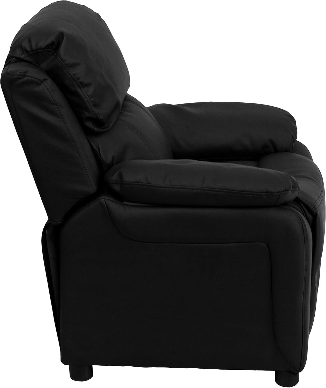 imageFlash Furniture Charlie Microfiber Kids Recliner with FlipUp Storage Arms and Safety Recline Contemporary Reclining Chair for Kids Supports up to 90 lbs PurpleBlack Leathersoft