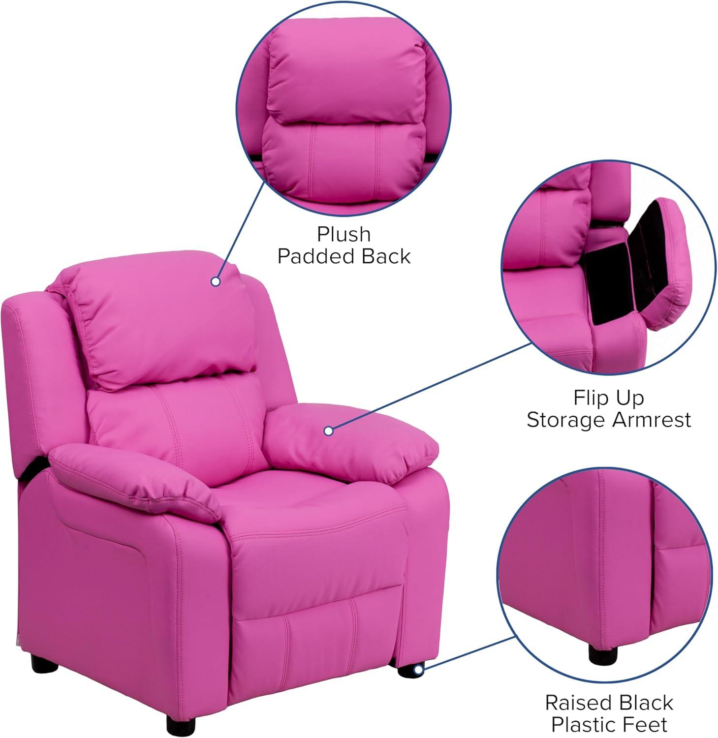 imageFlash Furniture Charlie Microfiber Kids Recliner with FlipUp Storage Arms and Safety Recline Contemporary Reclining Chair for Kids Supports up to 90 lbs PurpleHot Pink Vinyl