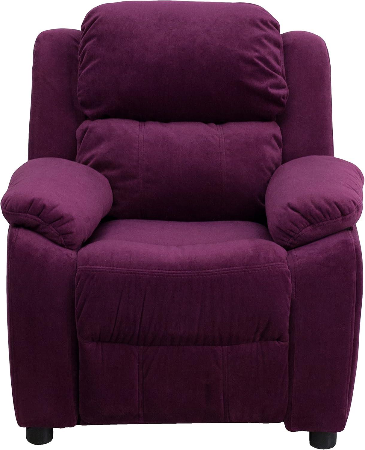 imageFlash Furniture Charlie Microfiber Kids Recliner with FlipUp Storage Arms and Safety Recline Contemporary Reclining Chair for Kids Supports up to 90 lbs PurplePurple Microfiber