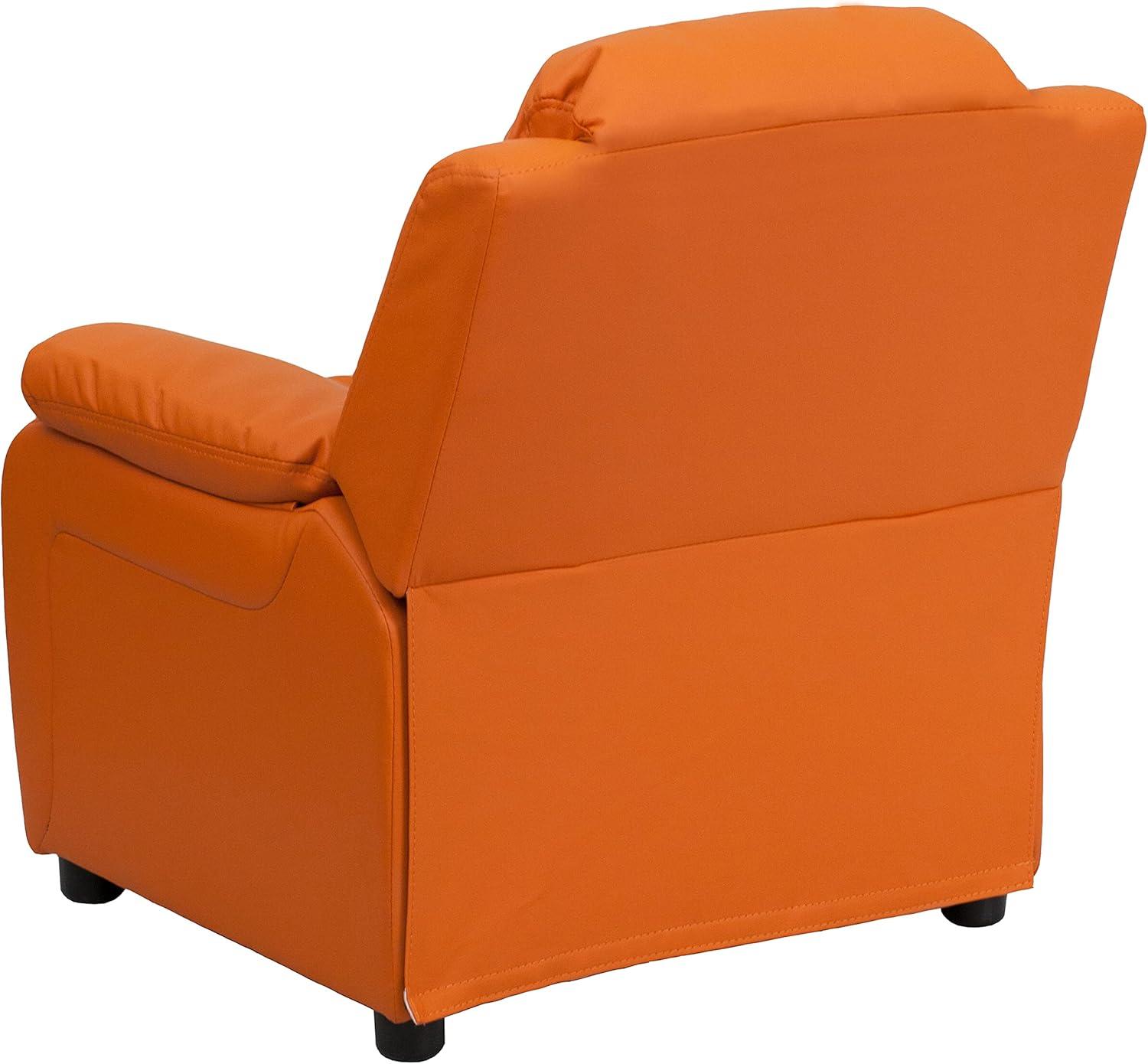 imageFlash Furniture Charlie Microfiber Kids Recliner with FlipUp Storage Arms and Safety Recline Contemporary Reclining Chair for Kids Supports up to 90 lbs PurpleOrange Vinyl
