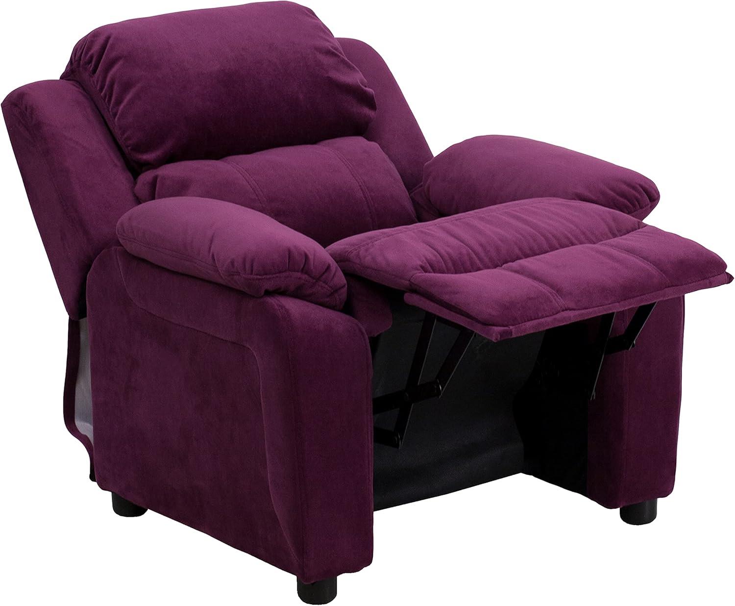 imageFlash Furniture Charlie Microfiber Kids Recliner with FlipUp Storage Arms and Safety Recline Contemporary Reclining Chair for Kids Supports up to 90 lbs PurplePurple Microfiber