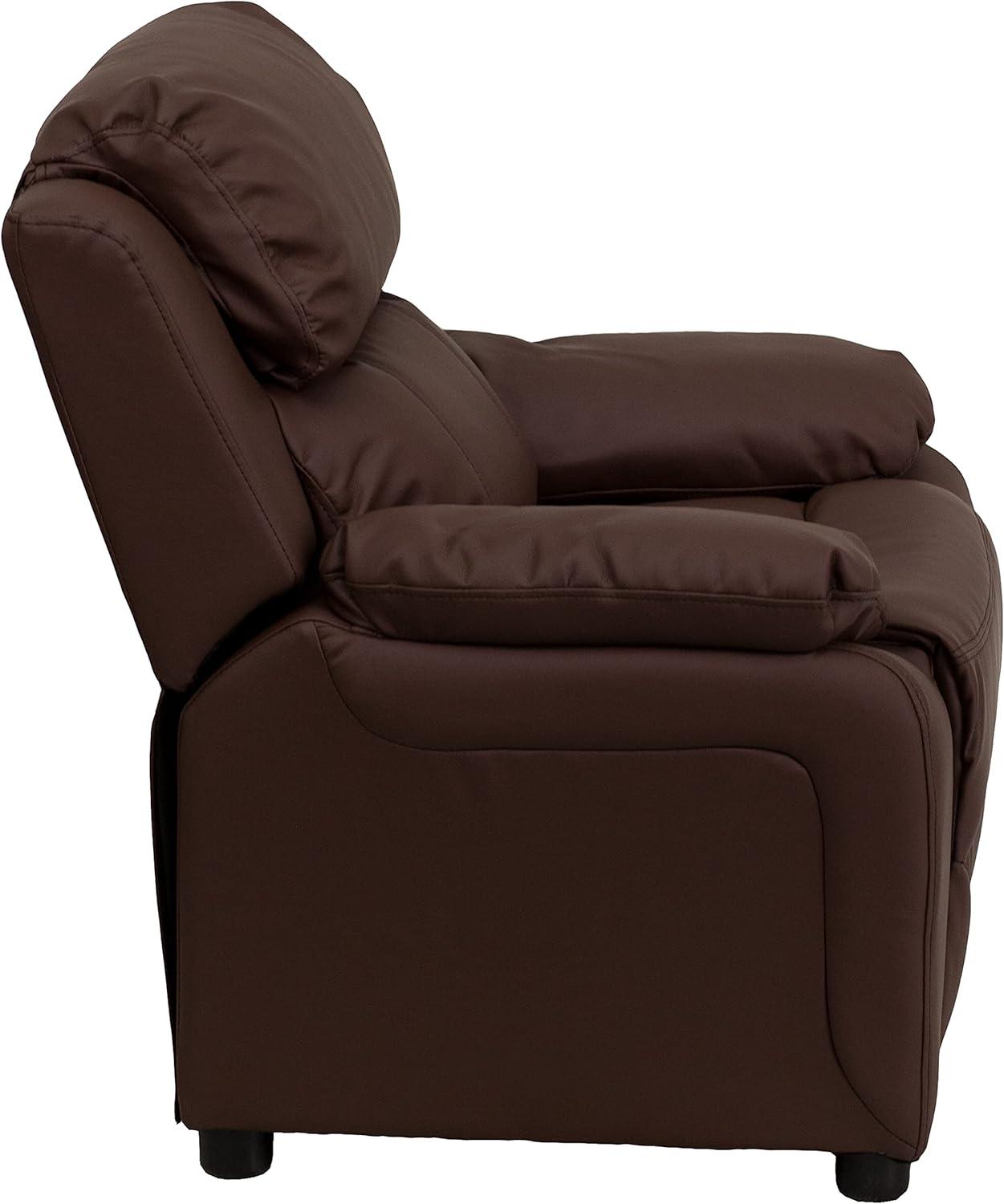 imageFlash Furniture Charlie Microfiber Kids Recliner with FlipUp Storage Arms and Safety Recline Contemporary Reclining Chair for Kids Supports up to 90 lbs PurpleBrown Leathersoft