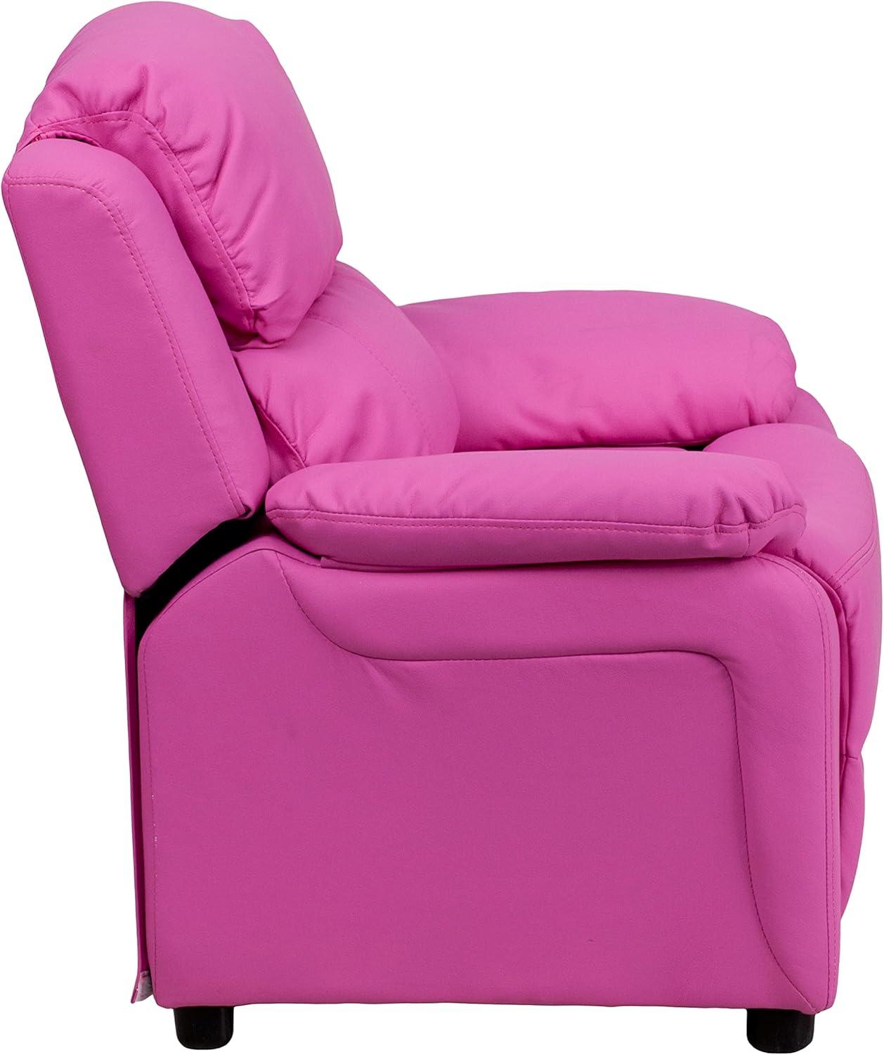 imageFlash Furniture Charlie Microfiber Kids Recliner with FlipUp Storage Arms and Safety Recline Contemporary Reclining Chair for Kids Supports up to 90 lbs PurpleHot Pink Vinyl