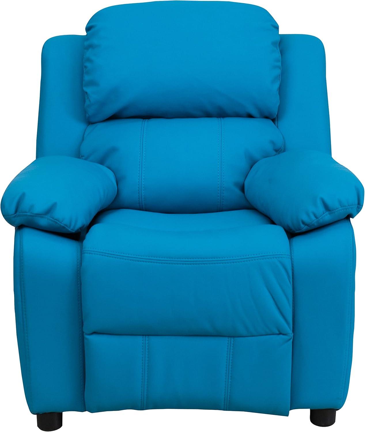 imageFlash Furniture Charlie Microfiber Kids Recliner with FlipUp Storage Arms and Safety Recline Contemporary Reclining Chair for Kids Supports up to 90 lbs PurpleTurquoise Vinyl