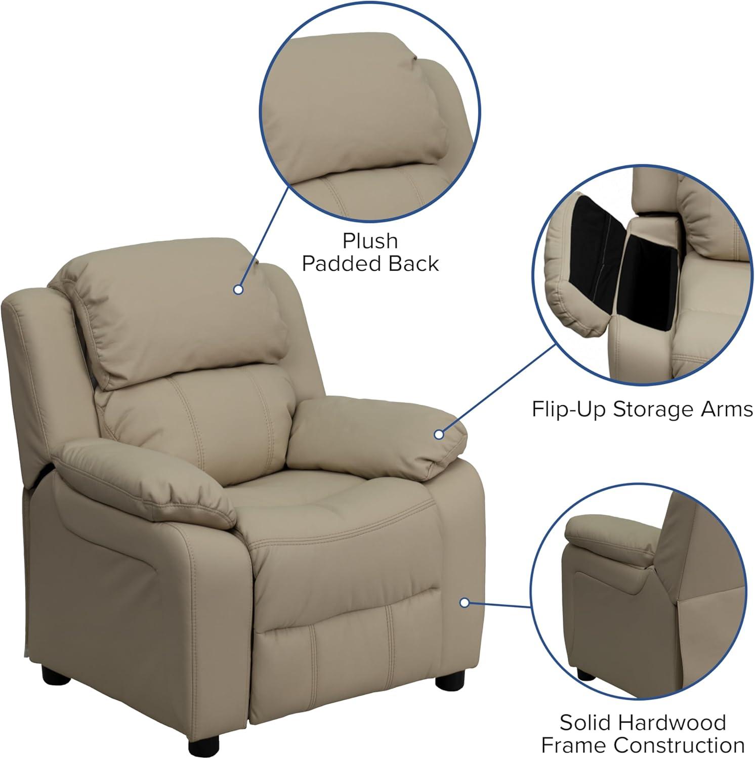 imageFlash Furniture Charlie Microfiber Kids Recliner with FlipUp Storage Arms and Safety Recline Contemporary Reclining Chair for Kids Supports up to 90 lbs PurpleBeige Vinyl