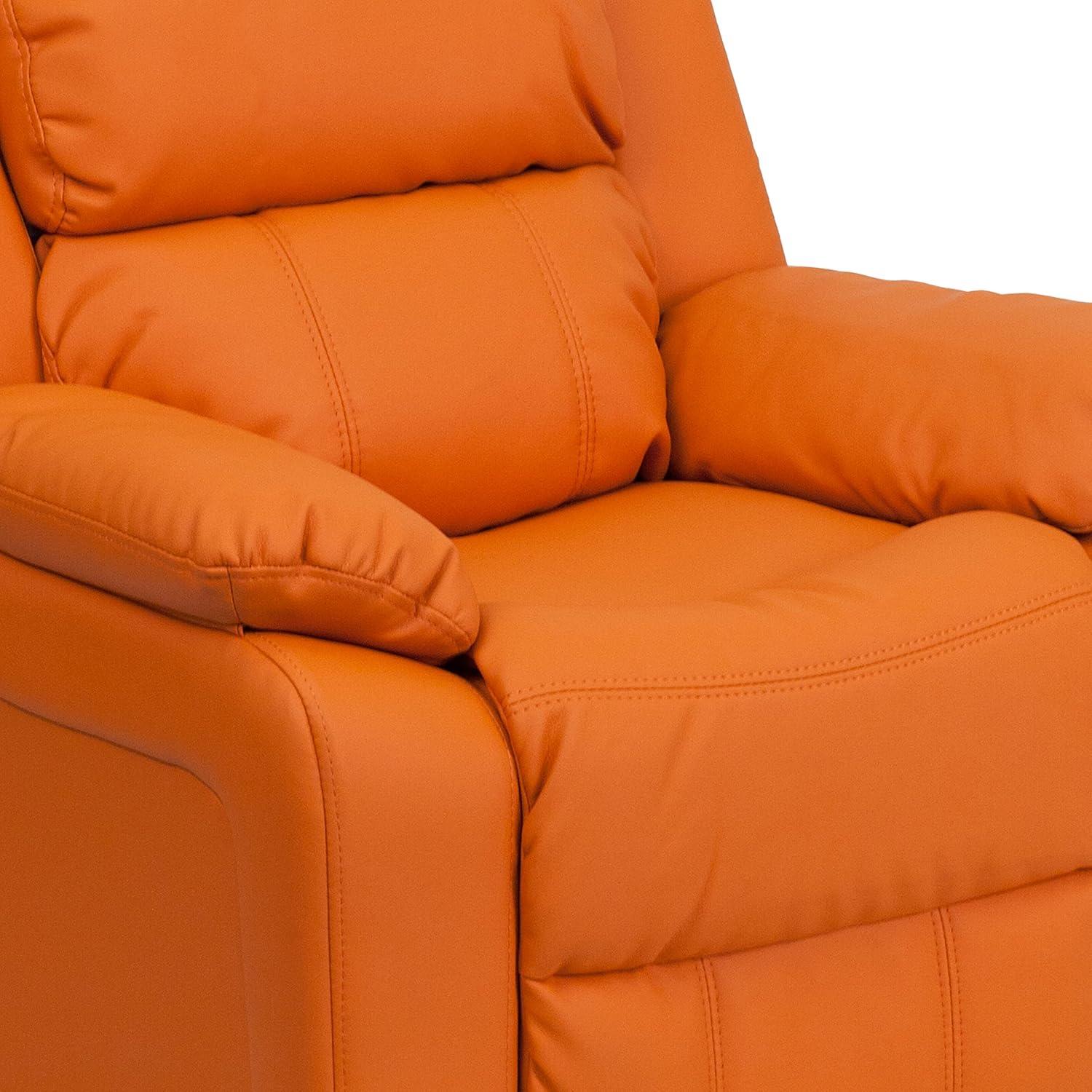 imageFlash Furniture Charlie Microfiber Kids Recliner with FlipUp Storage Arms and Safety Recline Contemporary Reclining Chair for Kids Supports up to 90 lbs PurpleOrange Vinyl
