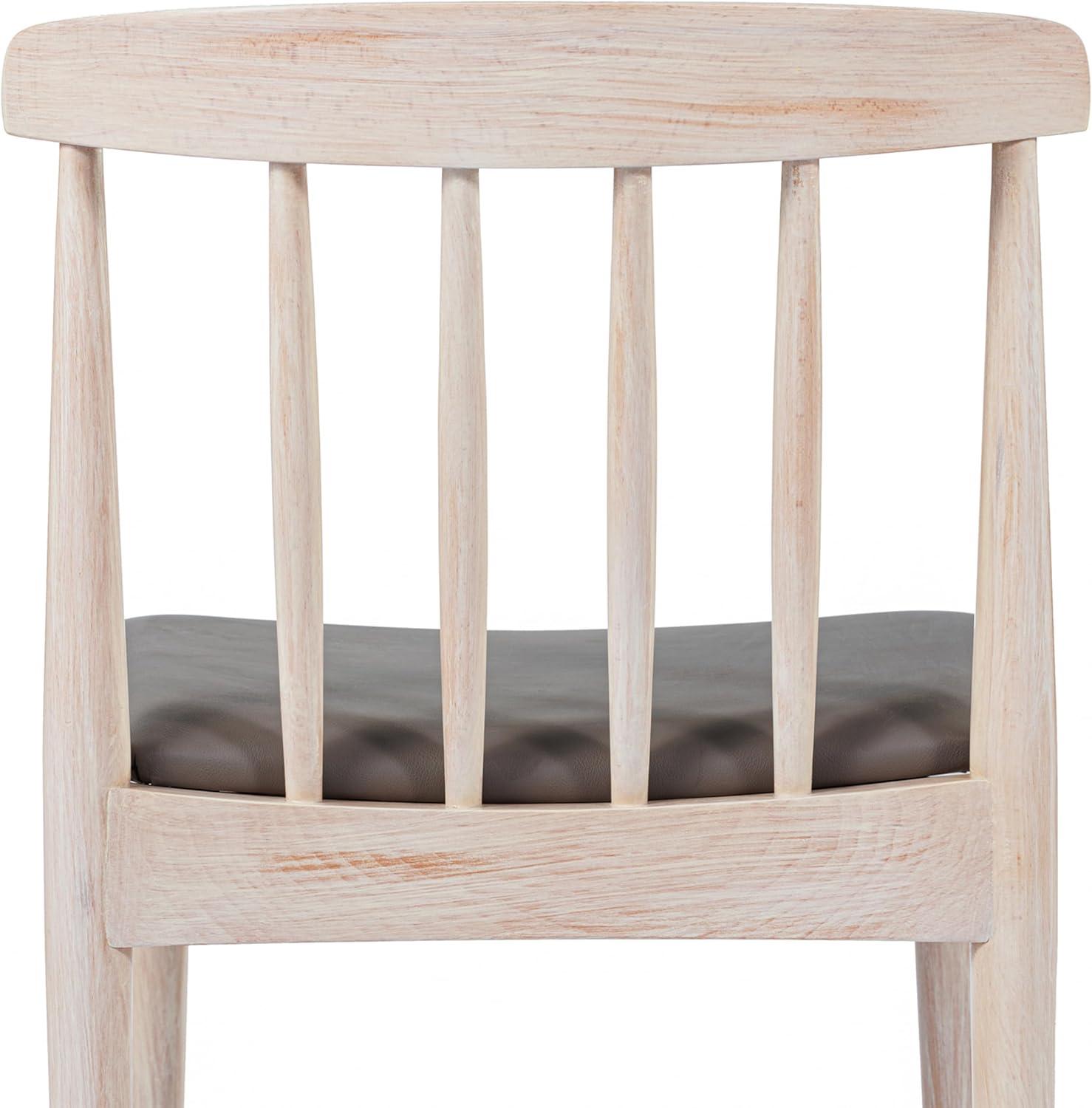 imageFlash Furniture Chester Solid Wood Dining Chair Commercial Grade Restaurant Chair with Curved Spindle Backrest and Vinyl Padded Seat Antique WhiteBeigeBrown Vinyl SeatAntique White Wood Frame