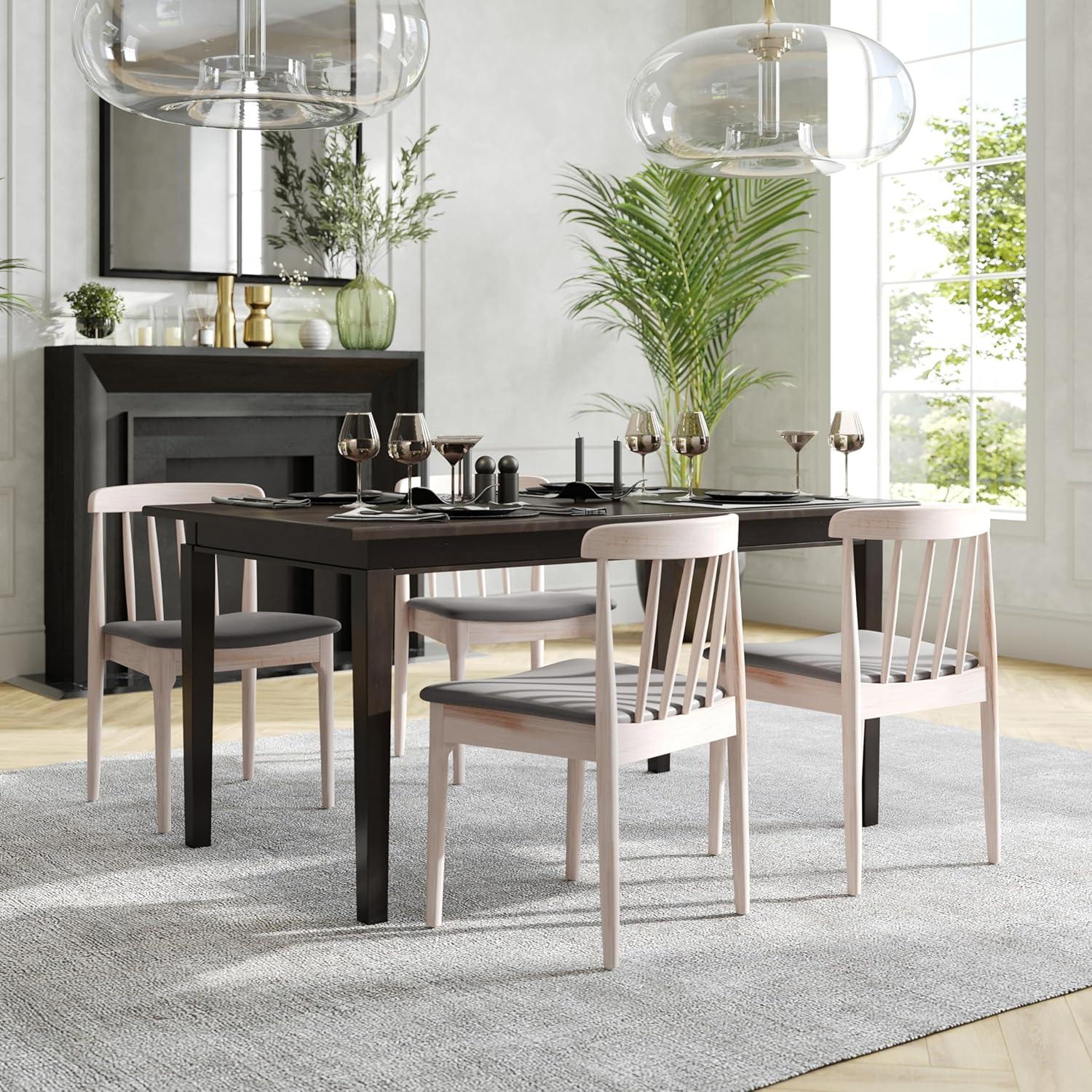 imageFlash Furniture Chester Solid Wood Dining Chair Commercial Grade Restaurant Chair with Curved Spindle Backrest and Vinyl Padded Seat Antique WhiteBeigeBrown Vinyl SeatAntique White Wood Frame