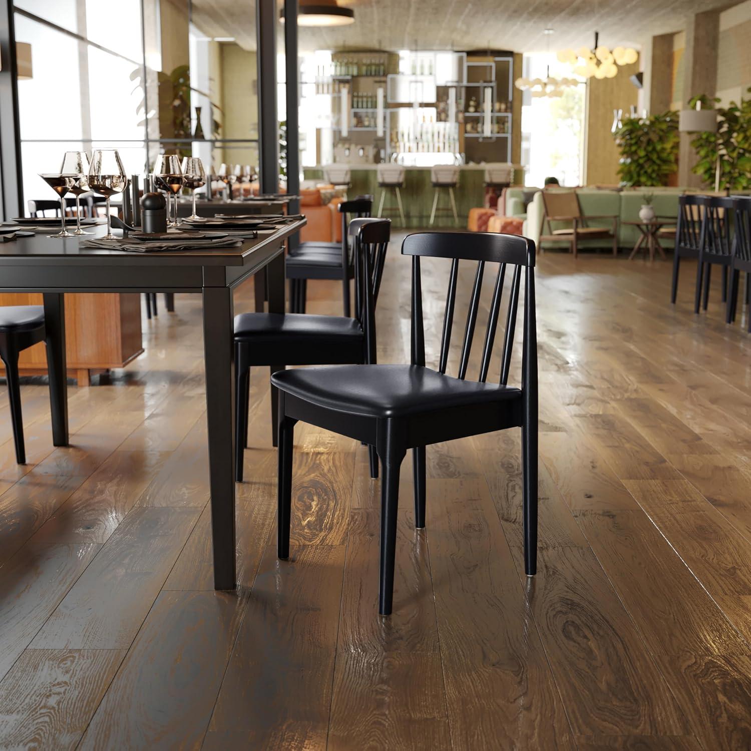 imageFlash Furniture Chester Solid Wood Dining Chair Commercial Grade Restaurant Chair with Curved Spindle Backrest and Vinyl Padded Seat Antique WhiteBeigeBlack Vinyl SeatBlack Wood Frame