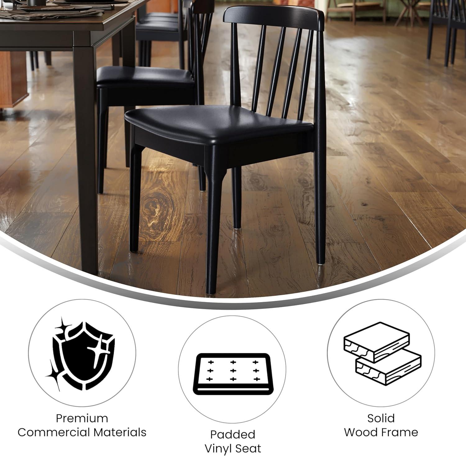 imageFlash Furniture Chester Solid Wood Dining Chair Commercial Grade Restaurant Chair with Curved Spindle Backrest and Vinyl Padded Seat Antique WhiteBeigeBlack Vinyl SeatBlack Wood Frame